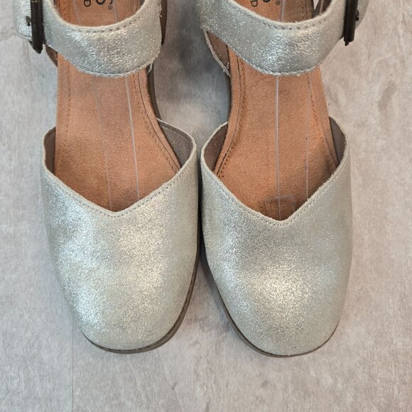 Toms Jaclyn Maryjane Pumps Leather Silver Dressy Low Block Heel Comfort Shoe 6.5 - Picture 9 of 13